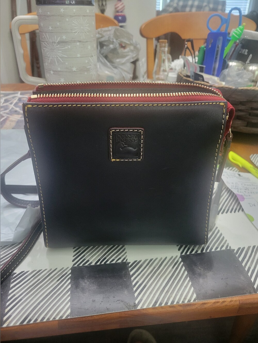 Dooney & Bourke Florentine Leather N/S Janine Crossbody Dark Navy w/red Lining